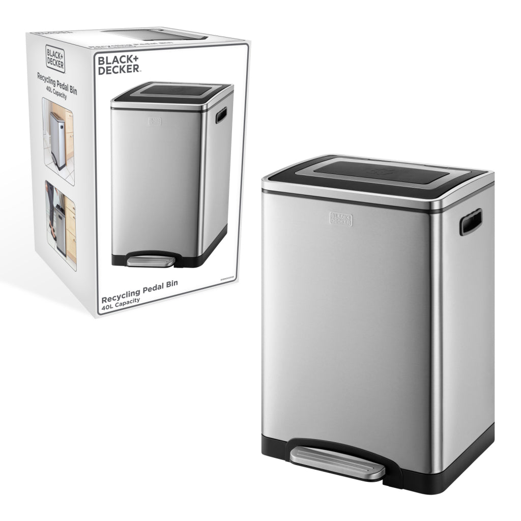 Black decker poubelle à pédale black decker 2x20l argent noir