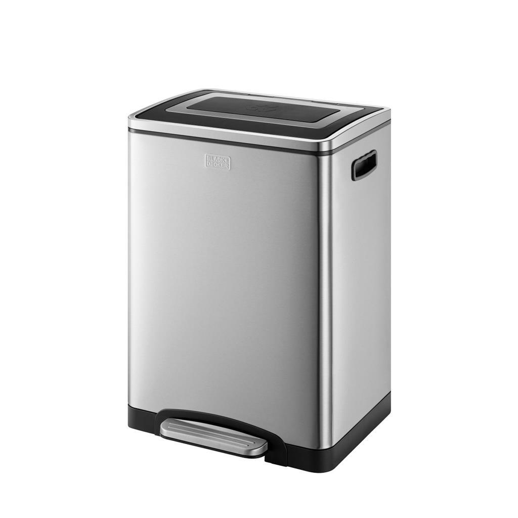 Black decker poubelle à pédale black decker 2x20l argent noir