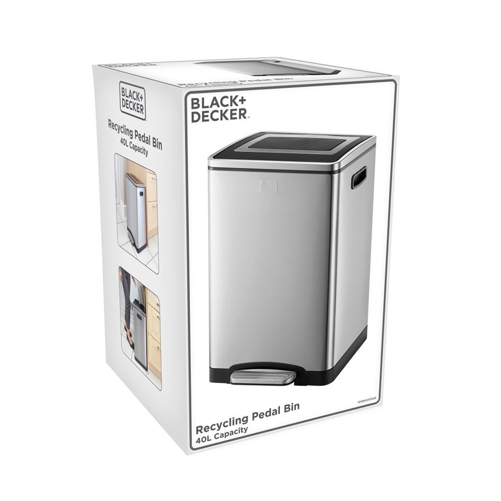 Black decker poubelle à pédale black decker 2x20l argent noir