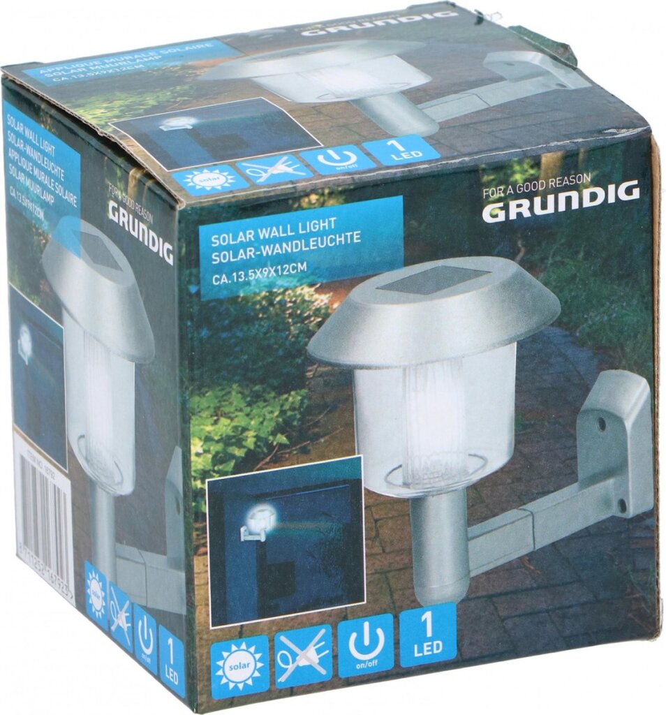 Grundig applique solaire LED 14 x 9,5 x 12 cm acier argent
