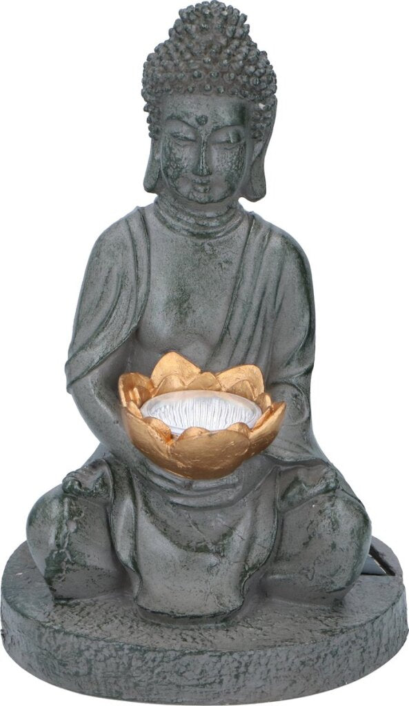 Grundig Grundig Statue de Bouddha avec lampe solaire LED bouton marche-arrêt durée de combustion 6-8 heures 17x16x27cm
