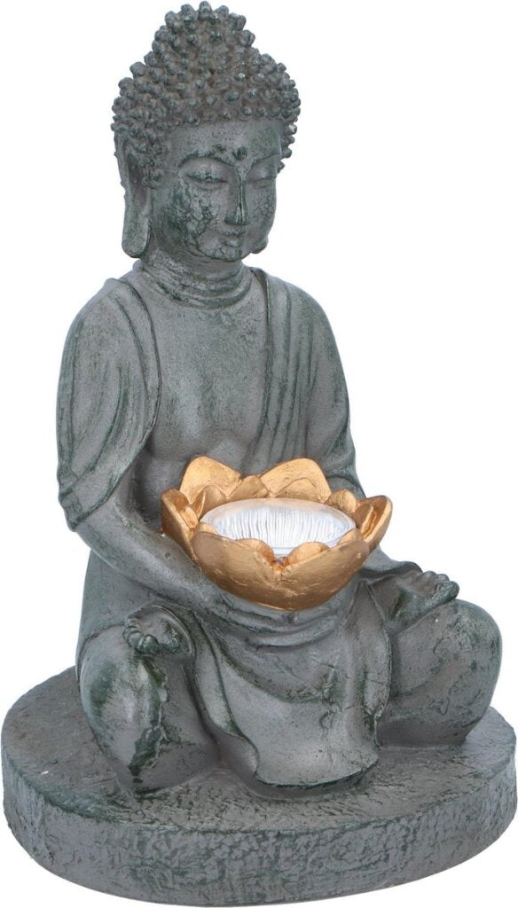 Grundig Grundig Statue de Bouddha avec lampe solaire LED bouton marche-arrêt durée de combustion 6-8 heures 17x16x27cm