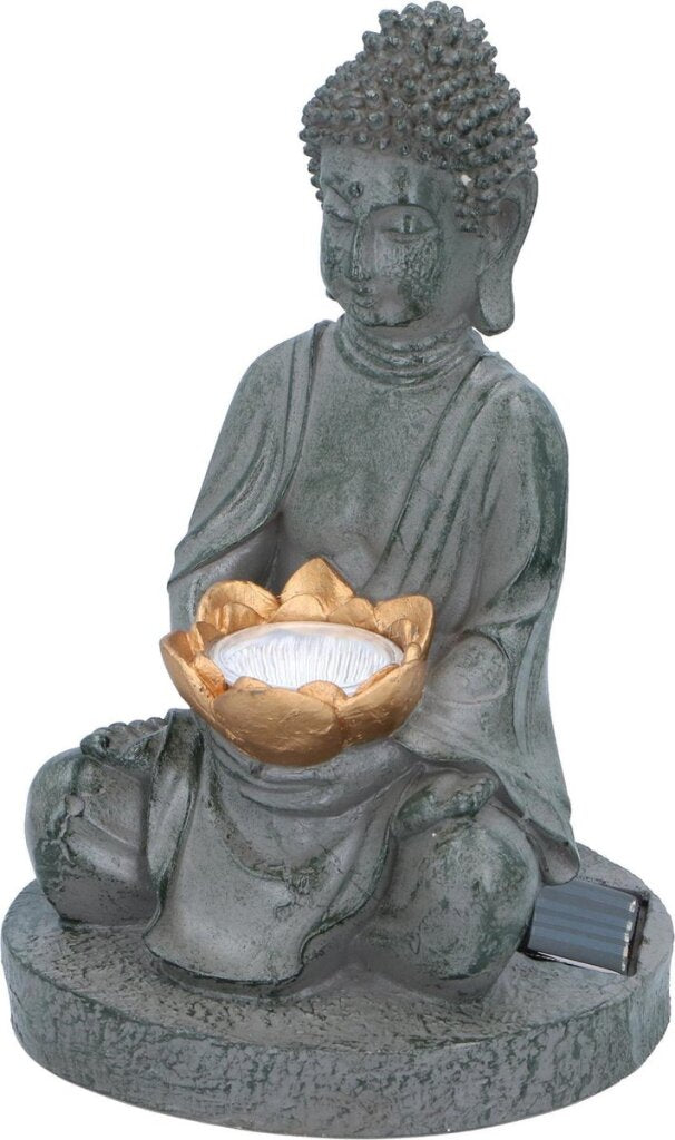 Grundig Grundig Statue de Bouddha avec lampe solaire LED bouton marche-arrêt durée de combustion 6-8 heures 17x16x27cm