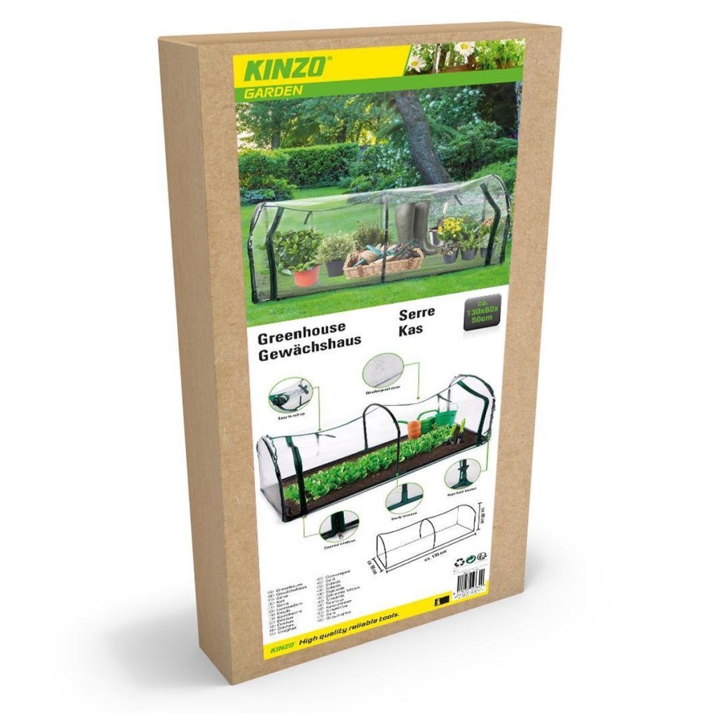 Kinzo serre tunnel avec fermeture éclair 130x60x50 cm vert transparent