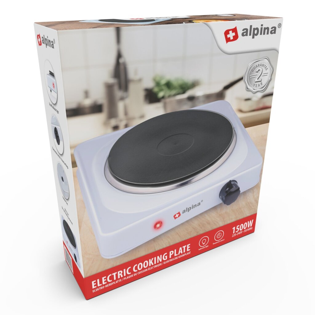 Plaque de cuisson électrique Alpina 1 feu 1500w noir et blanc