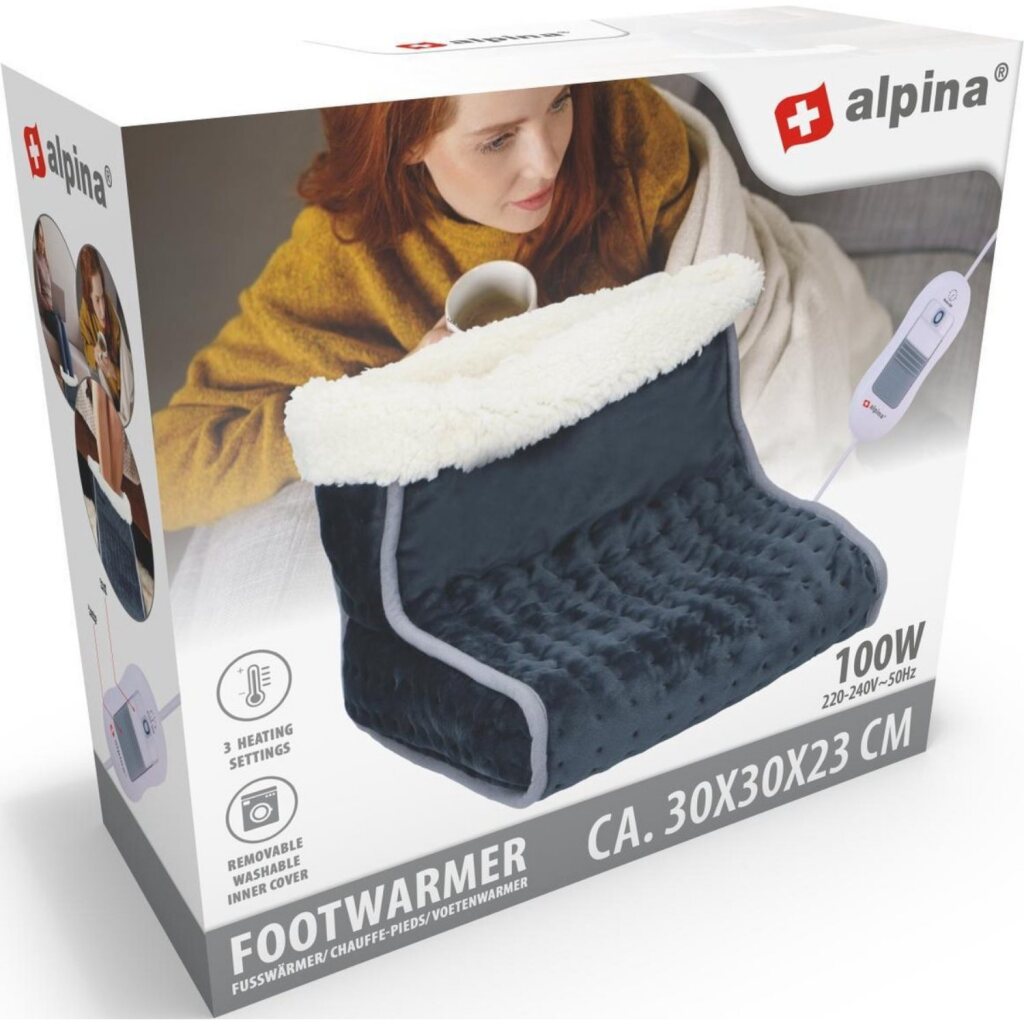Alpina chauffe-pieds électrique 30x30x23 cm gris blanc