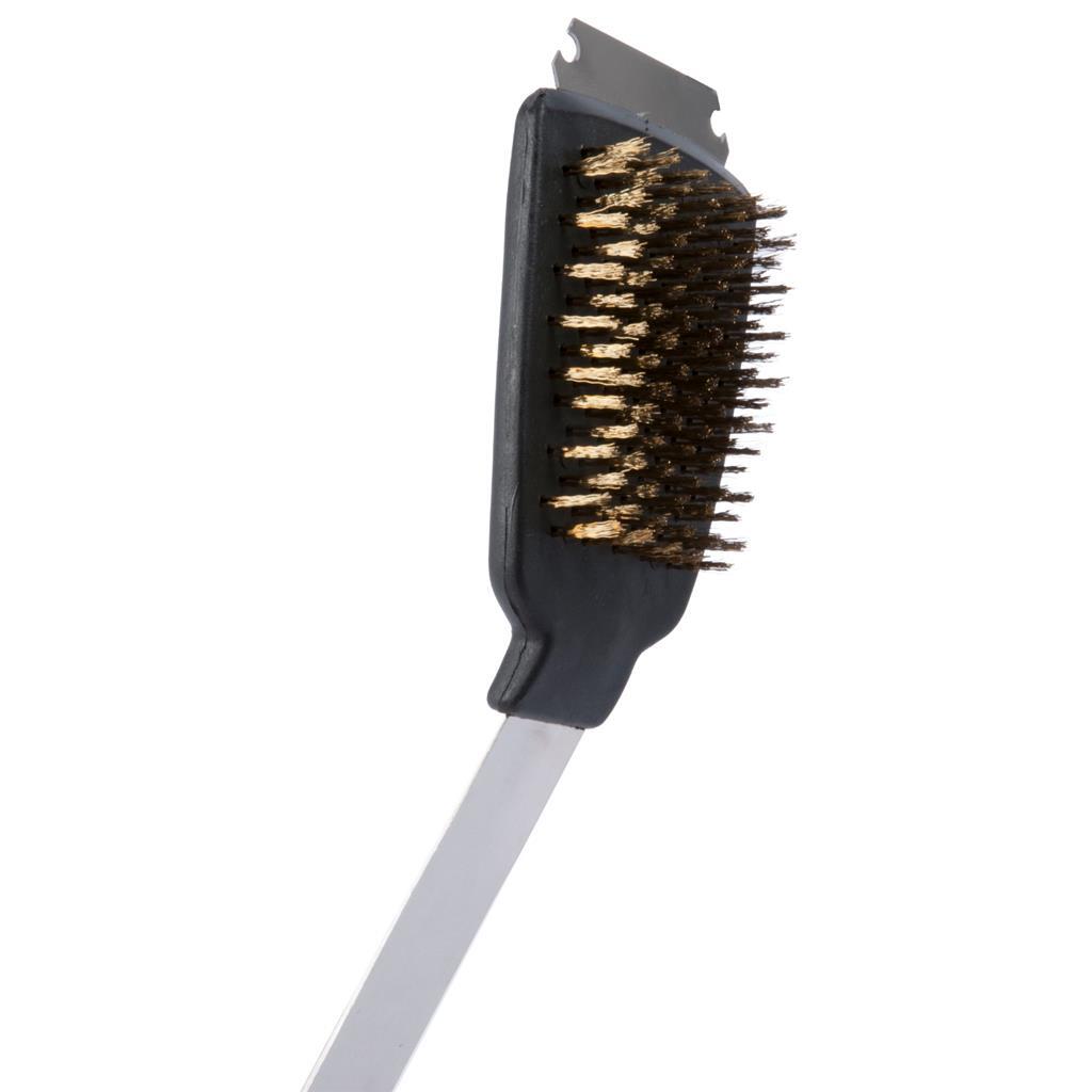 Brosse de collecte BBQ avec grattoir en acier inoxydable chêne
