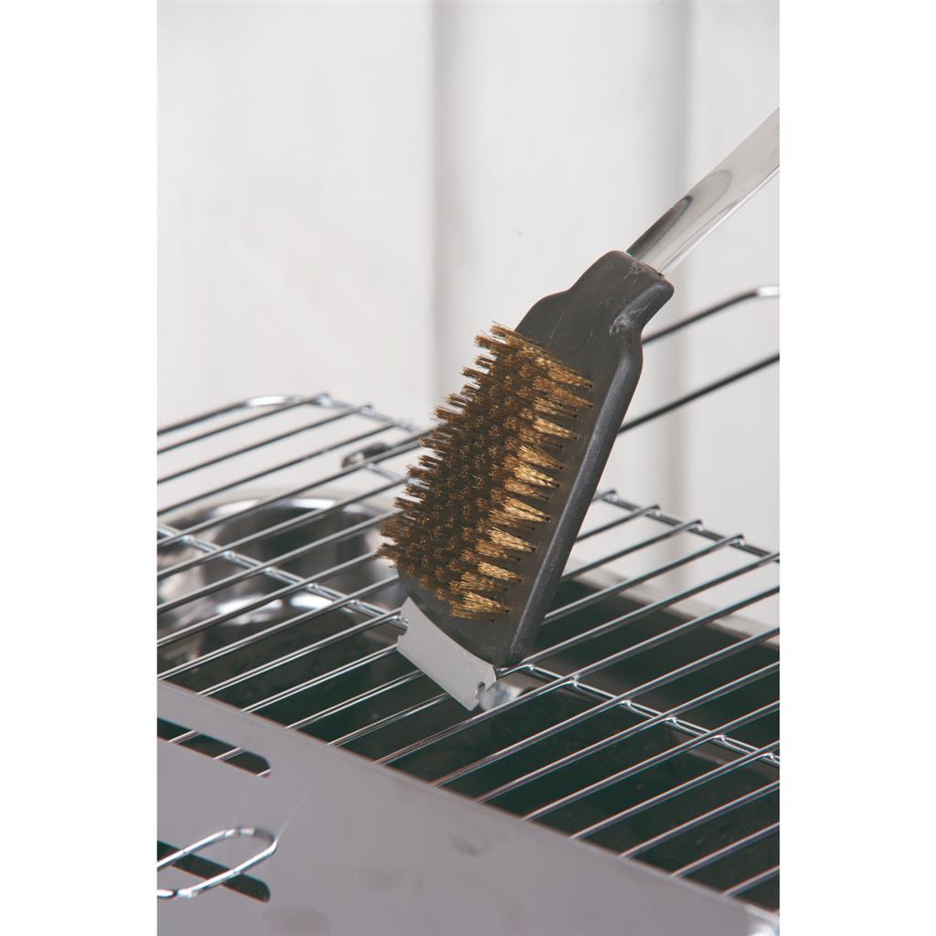 Brosse de collecte BBQ avec grattoir en acier inoxydable chêne