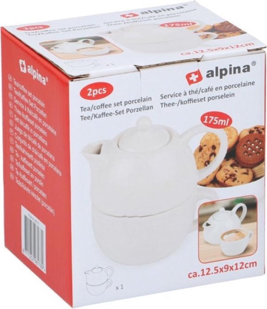 Service à thé et café Alpina 12,5 x 9 cm porcelaine blanche 2 pièces