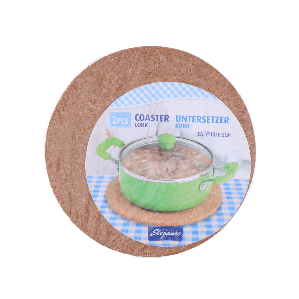 Sous-verres en liège Basic Elegance 18 cm, 2 pièces