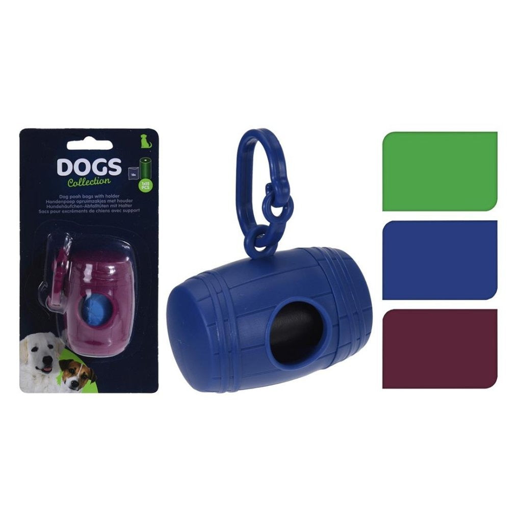 Sacs pour chiens Basic 15 pièces + support 8x5 cm assortis