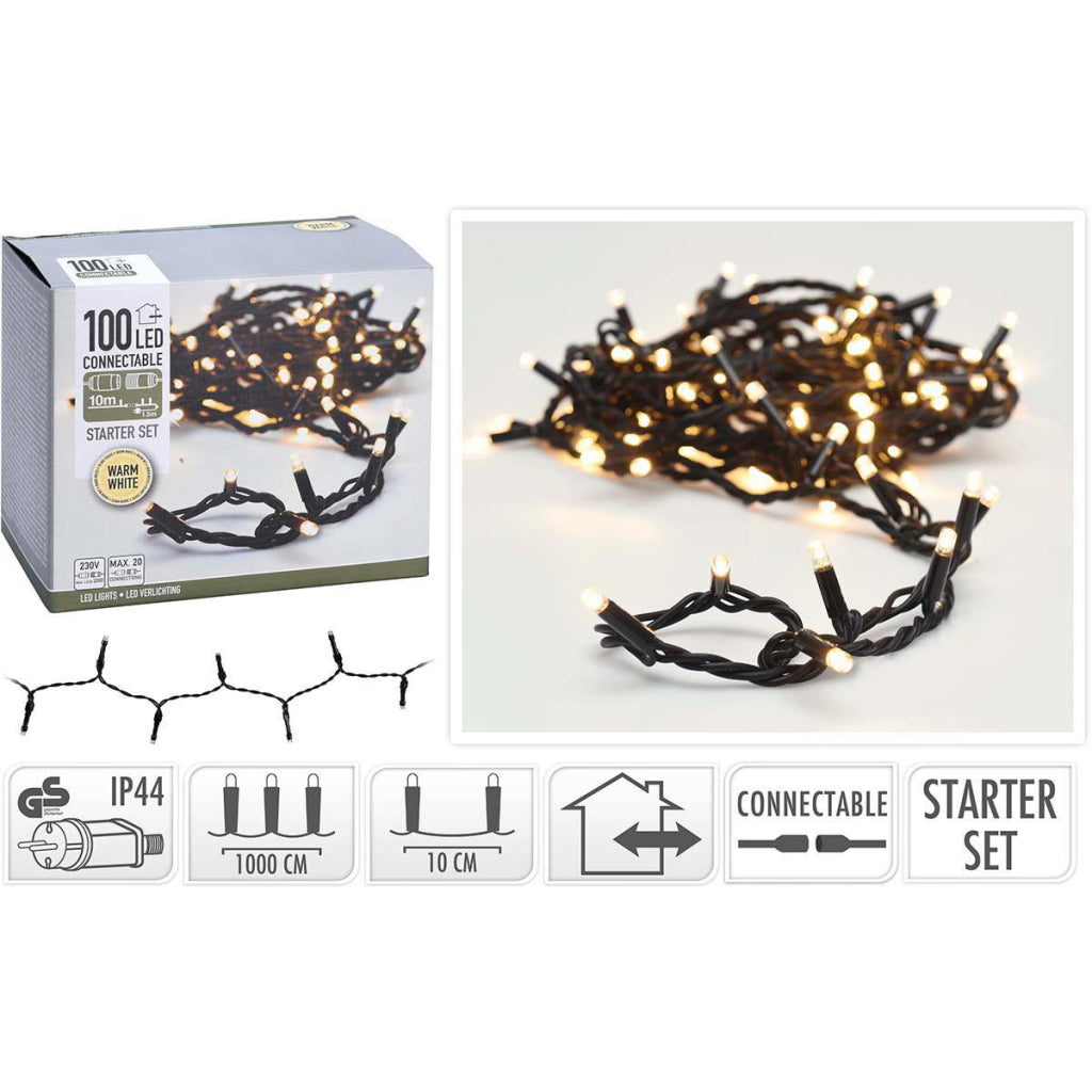 S.i.a. Kit de démarrage de guirlandes de Noël connectables 100 LED 10m IP44