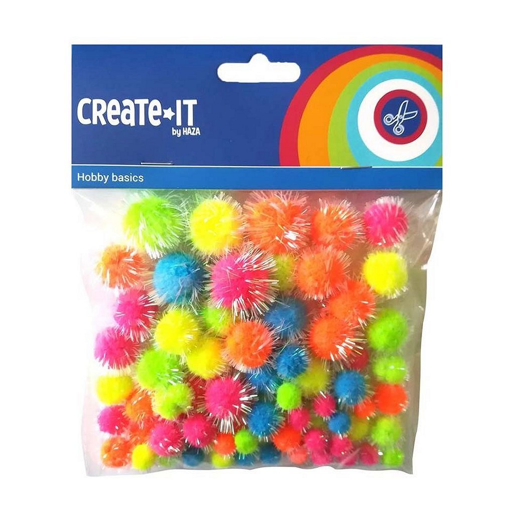 Haza pompons pailletés barbe blanche néon, 75 pcs.