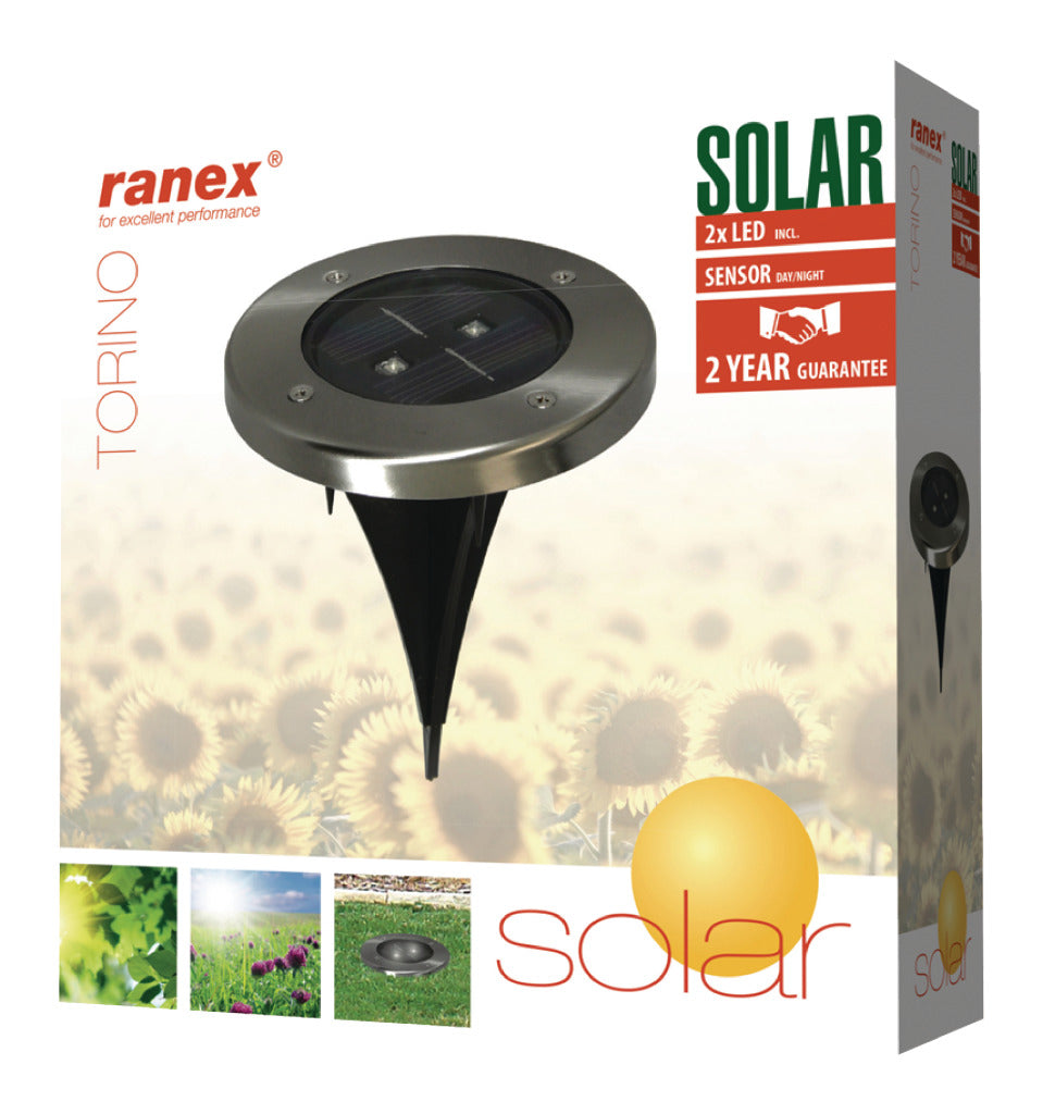Ranex ra-5000389 spot de sol solaire rond LED verre inox brossé