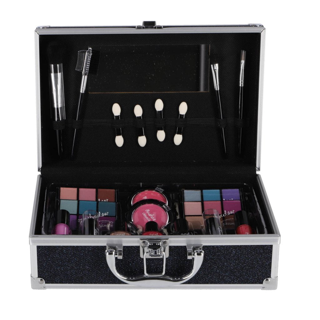 Trousse de maquillage en aluminium Casualelle bleu foncé pailleté