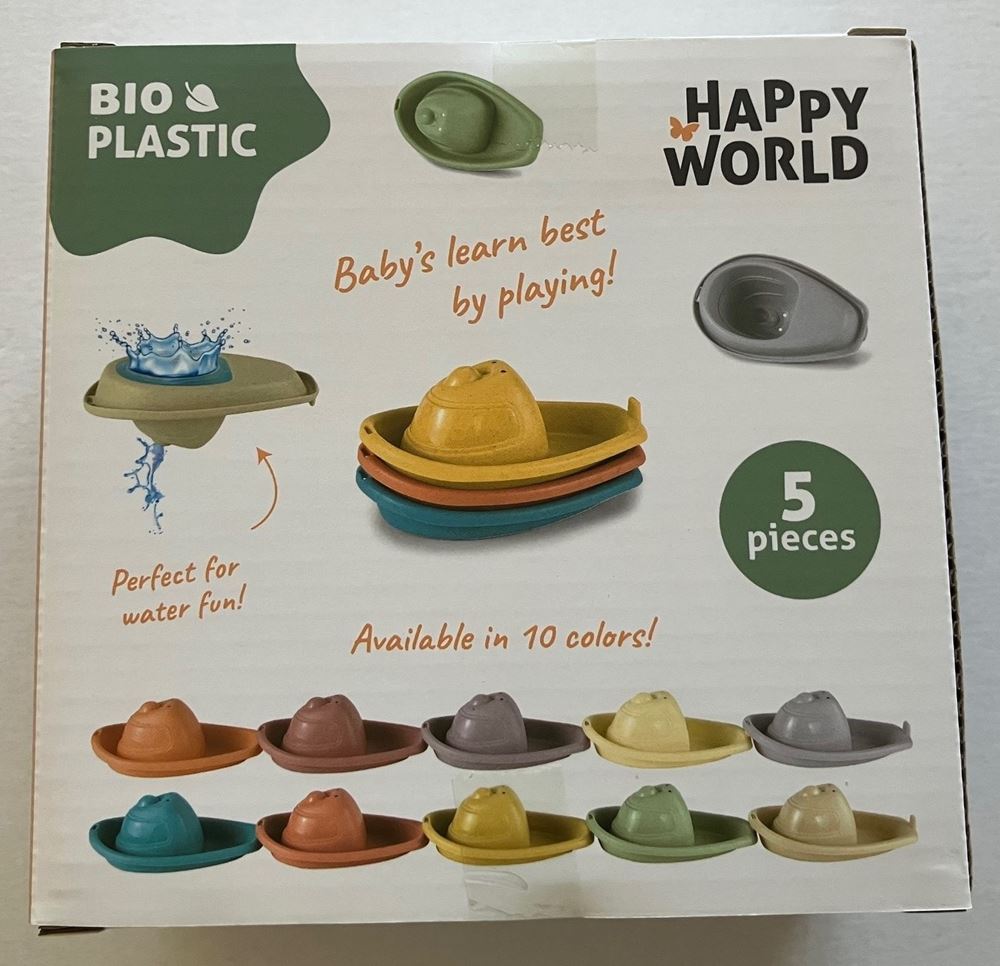 Bateaux de bain en bioplastique Johntoy Happy World 5 pièces jouets empilables.