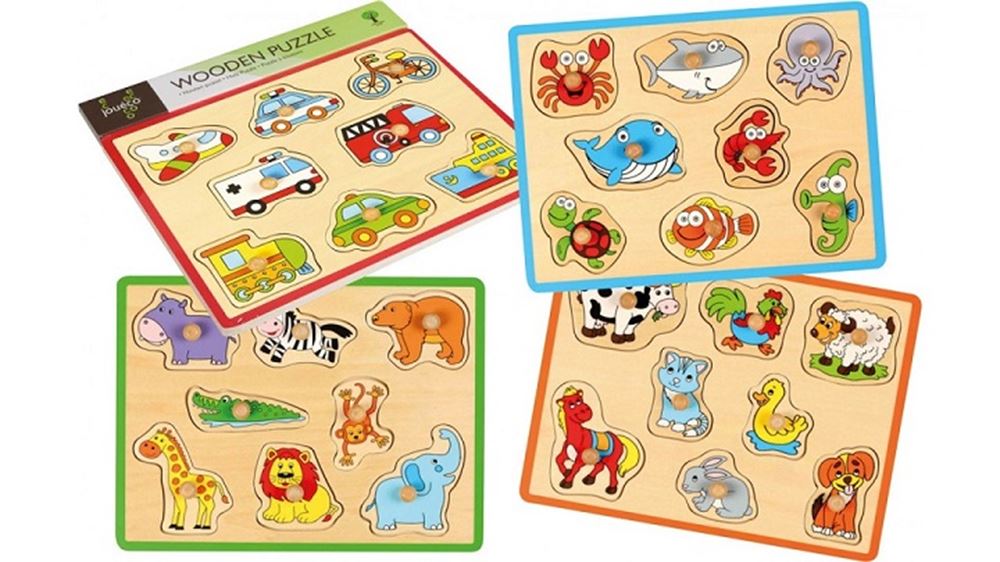 Puzzle de boutons en bois. 4 assortiments. 3+