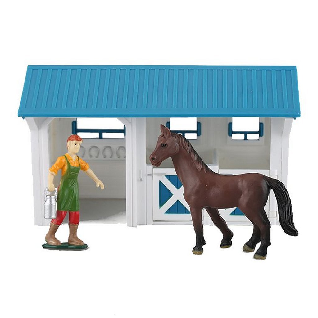 Écurie de ferme hollandaise avec figurine et cheval