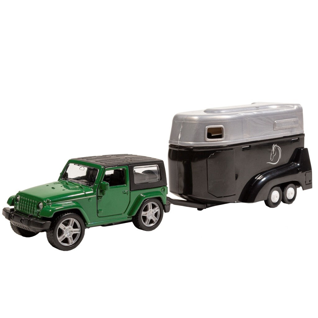 Jeep moulée sous pression de base avec remorque à chevaux vert noir