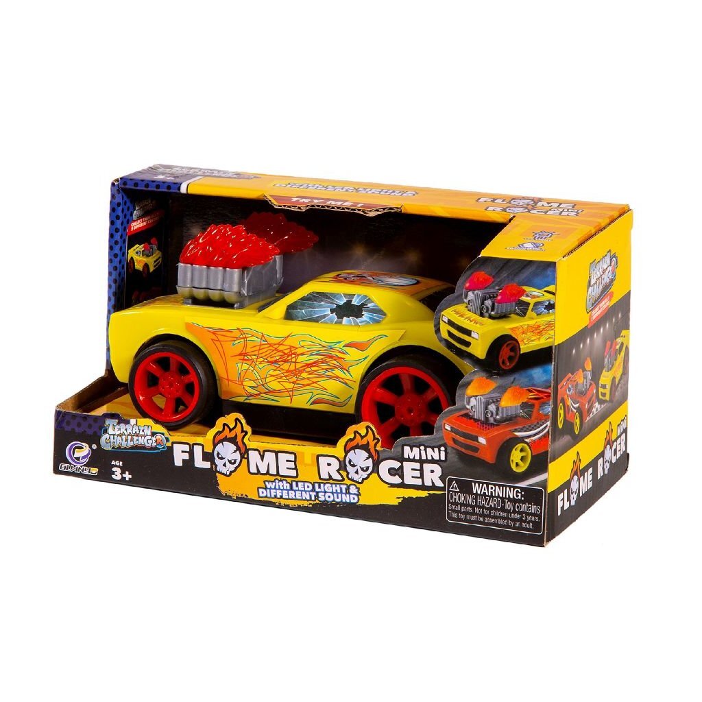 Voiture de course de flammes de base + lumière et son