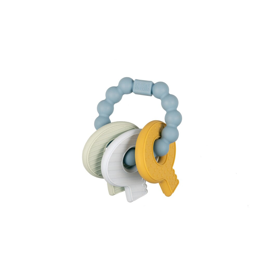 Anneau de dentition Little Dutch, porte-clés en silicone bleu