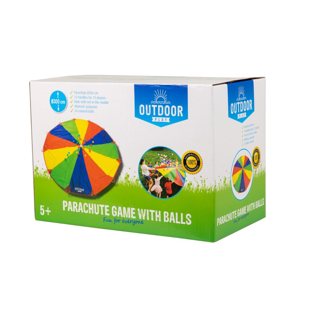 Jouer en plein air en tissu de parachute avec des balles