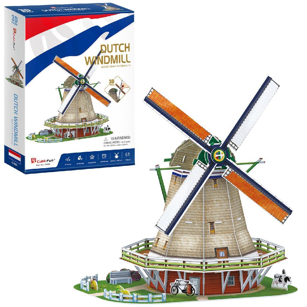 Puzzle 3D cubique amusant Moulin à vent hollandais 61 pièces