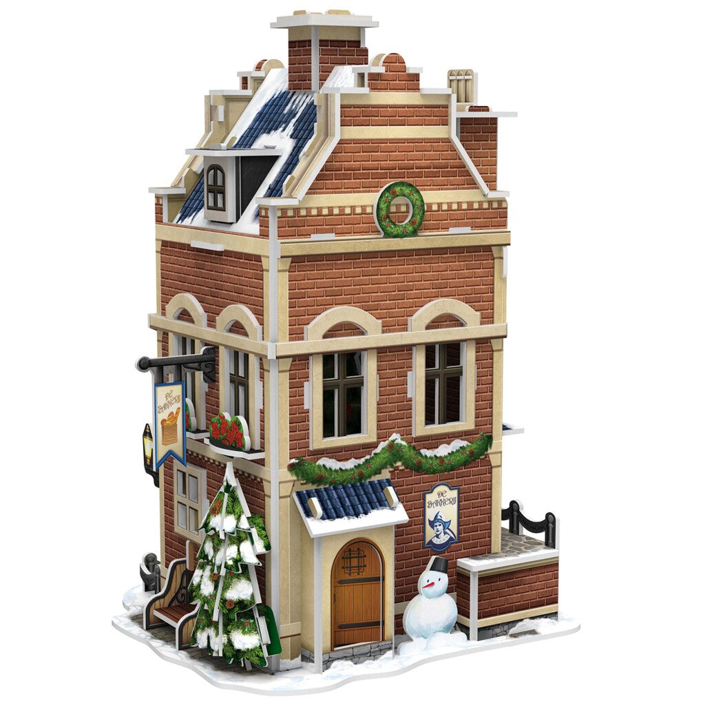 Puzzle 3D amusant cubique maison hollandaise boulangerie d'hiver + lumière 65 pièces