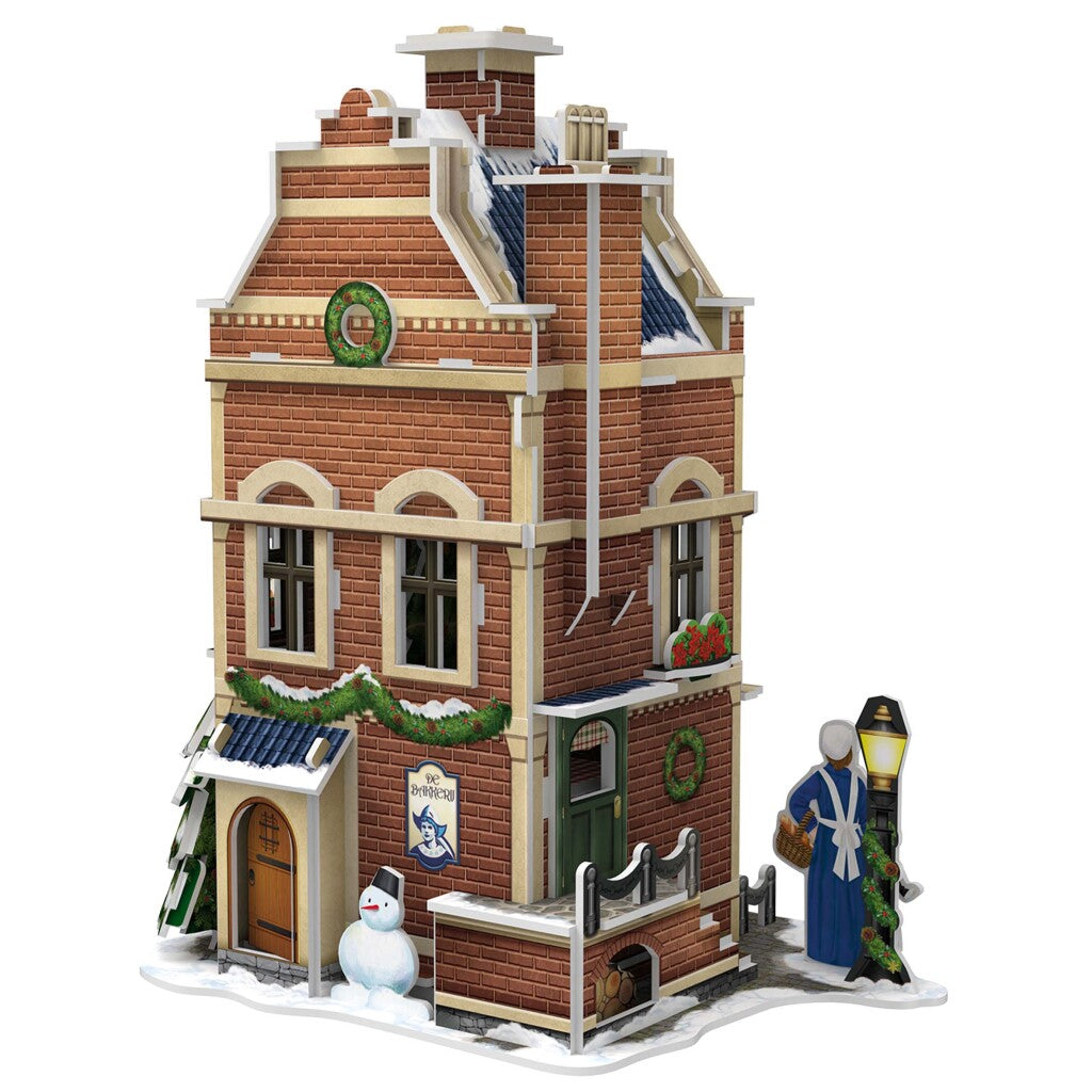 Puzzle 3D amusant cubique maison hollandaise boulangerie d'hiver + lumière 65 pièces