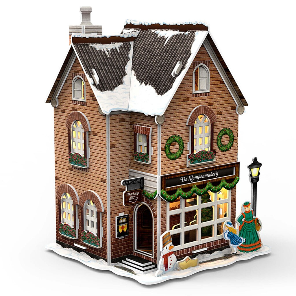 Puzzle 3D amusant cubique maison hollandaise sabot d'hiver + lumière 53 pièces