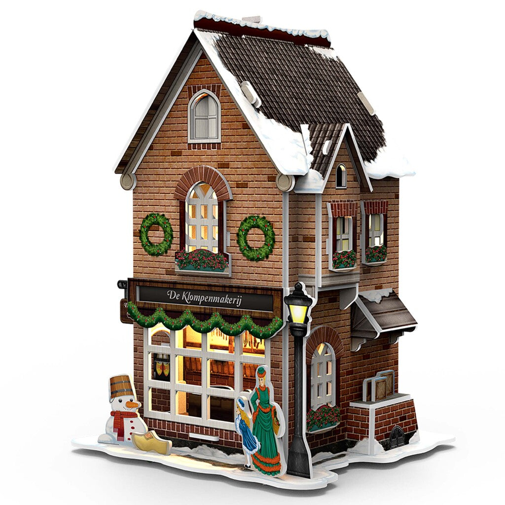 Puzzle 3D amusant cubique maison hollandaise sabot d'hiver + lumière 53 pièces