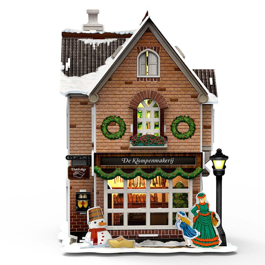 Puzzle 3D amusant cubique maison hollandaise sabot d'hiver + lumière 53 pièces
