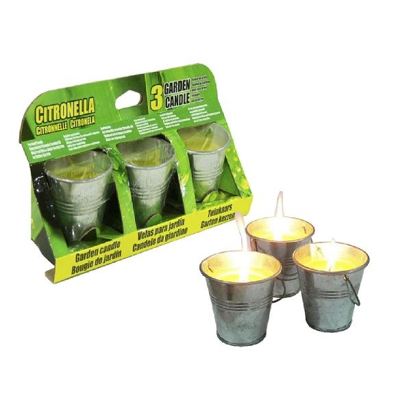 Bougie basique à la citronnelle dans un seau en métal 3 pièces 6,5cm