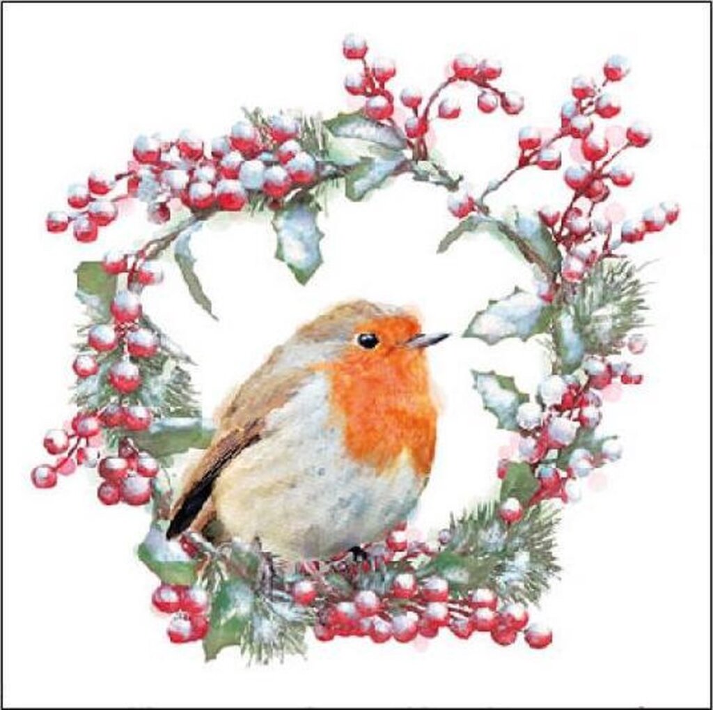 Ambiente Ambiente Serviettes à cocktail en papier Robin In Wreath 25x25cm