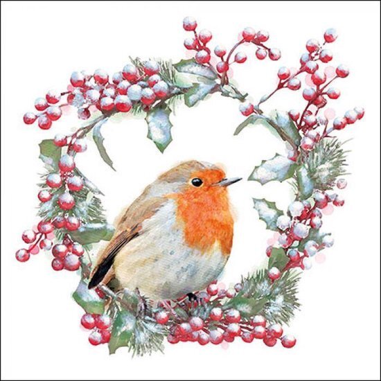 Serviettes Ambiente 33 cm rouge-gorge en couronne