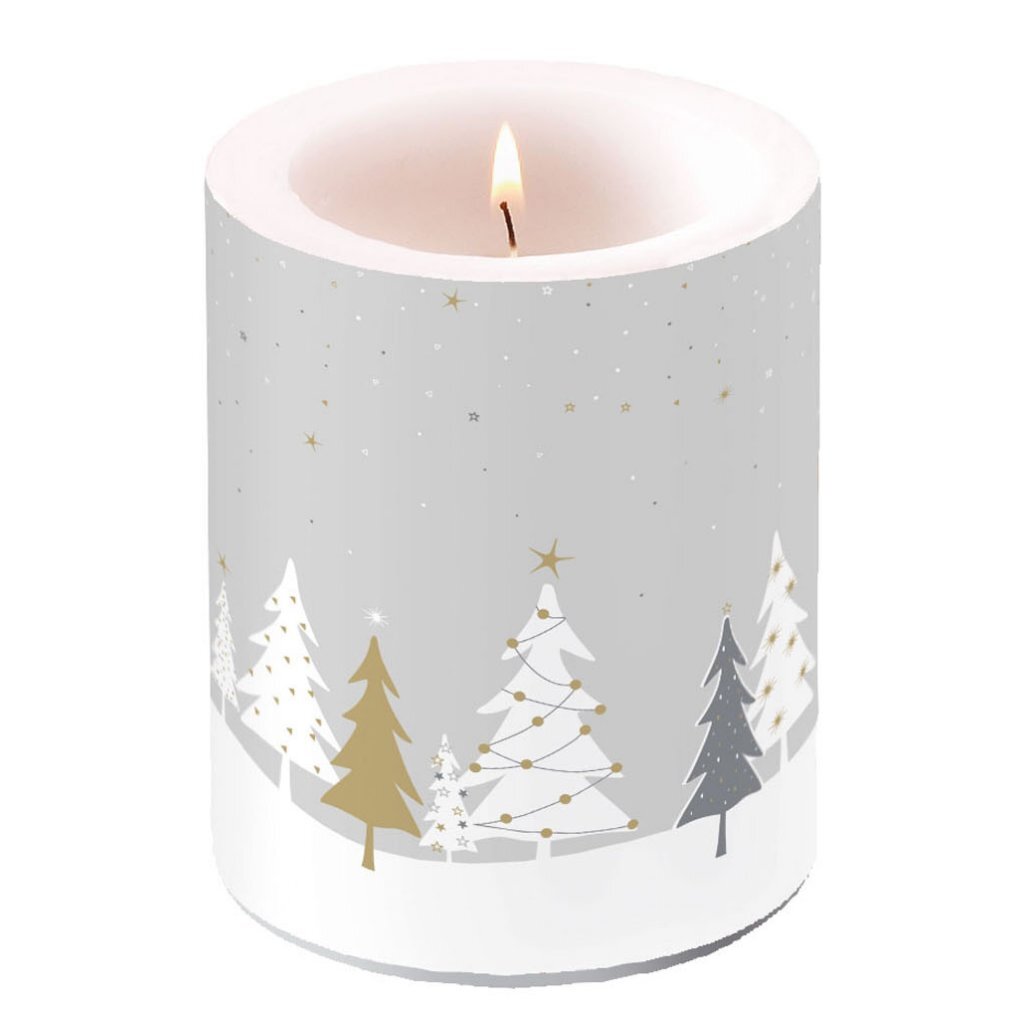 Ambiente bougie pilier arbres de minuit 10x12 cm gris