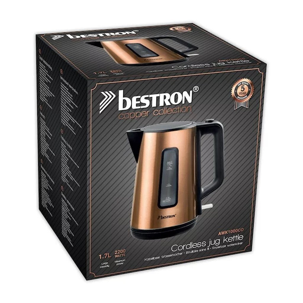 Bestron awk1000co bouilloire 1,7l 2200w cuivre noir