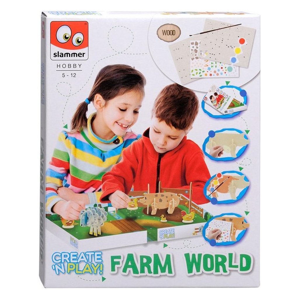 Slammer crée et joue à un ensemble d'artisanat en bois du monde de la ferme