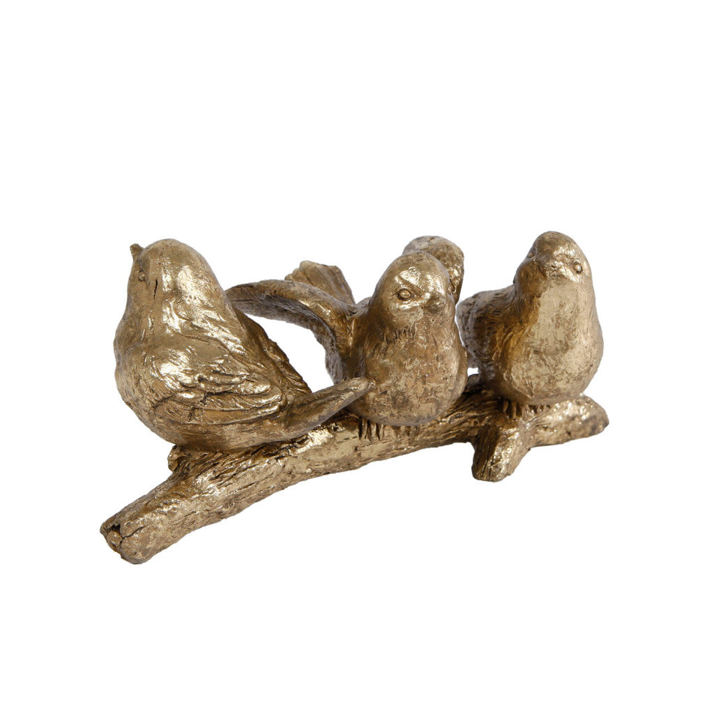 Gifts Amsterdam sculpture oiseaux sur branche 3 or polystone 14x7x7cm