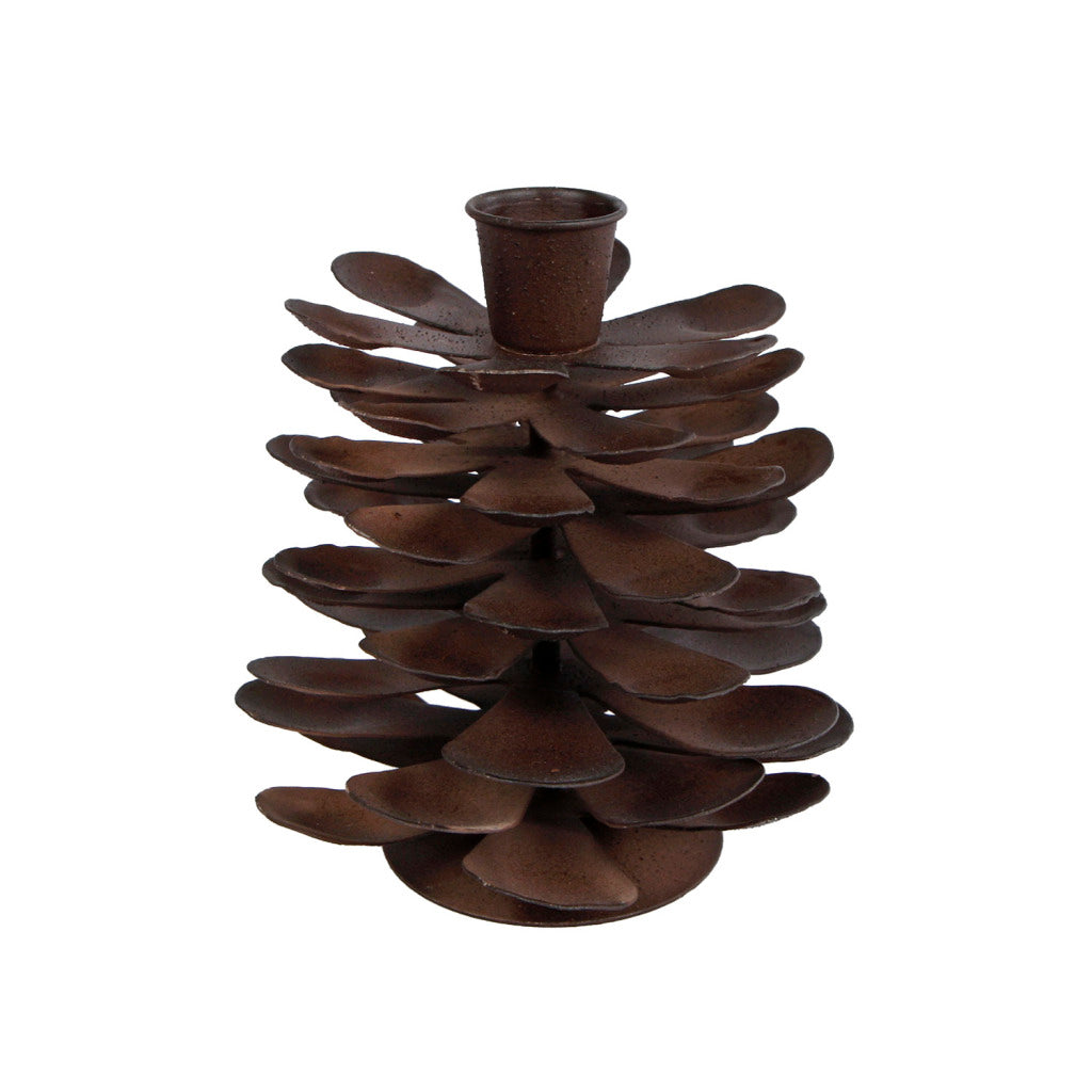 Autres marques Bougeoir en métal Pomme de Pin 11x11x12 cm Marron Rouille