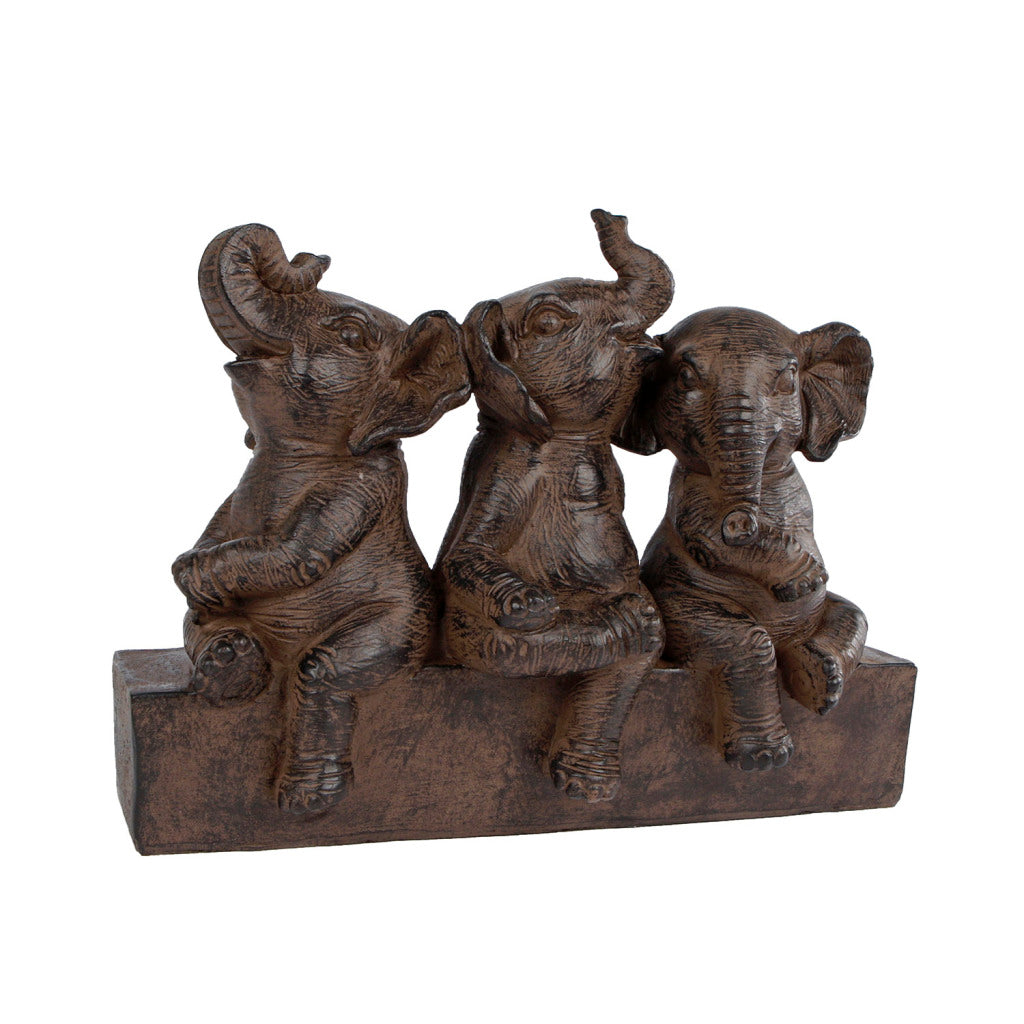 Gifts Amsterdam sculpture trois éléphants marron polystyrène 25x11x18,5