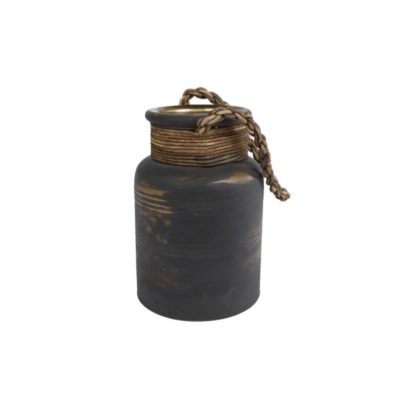 Divers vase ralf avec cordon en cuir l verre marron 14x14x20cm