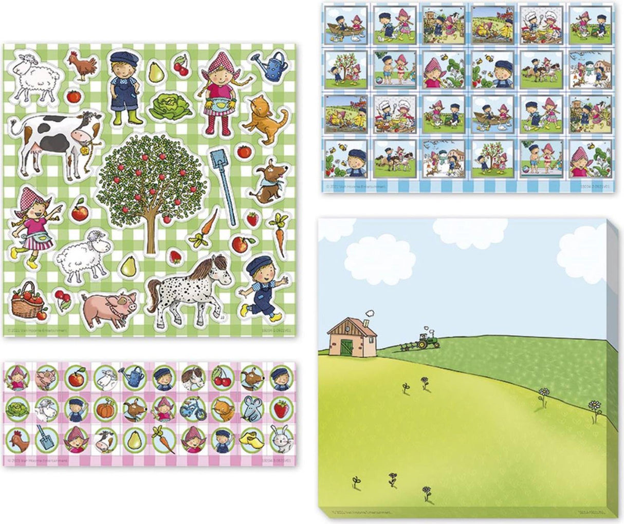 Autocollants Bambolino fien teun - 3 feuilles d'autocollants avec fond de jeu - jouets créatifs - ferme - jouets - à partir de 3 ans