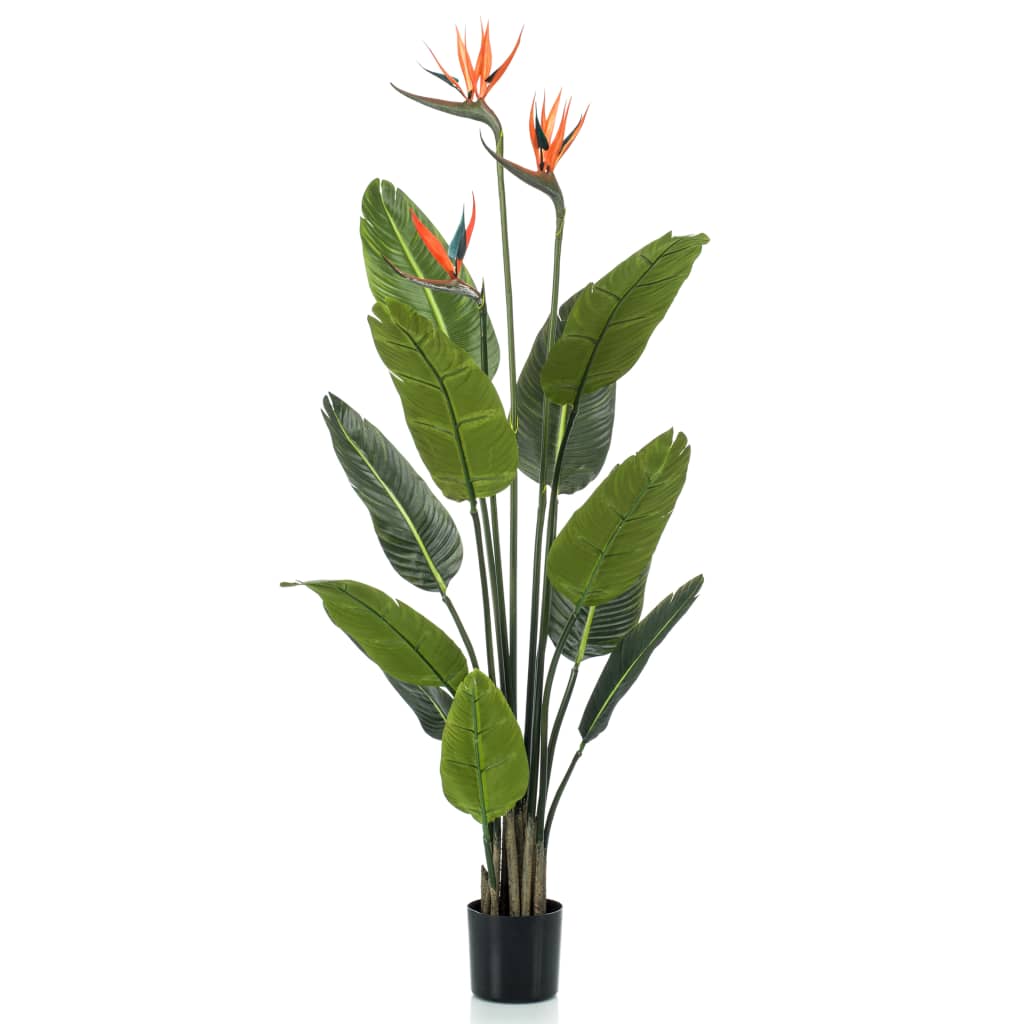 Plante d'art émeraude avec pot et fleurs strelitzia 120 cm