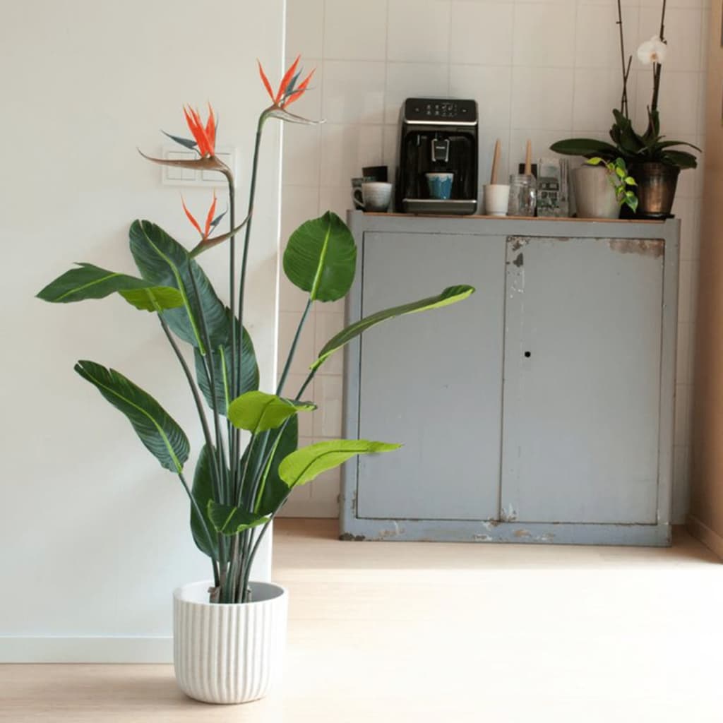 Plante d'art émeraude avec pot et fleurs strelitzia 120 cm