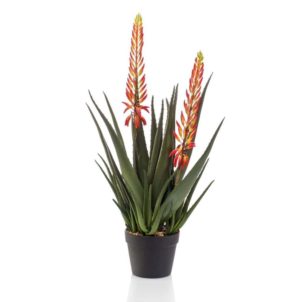 Plant artificiel émeraude dans l'aloès en pot avec 2 fleurs 80 cm