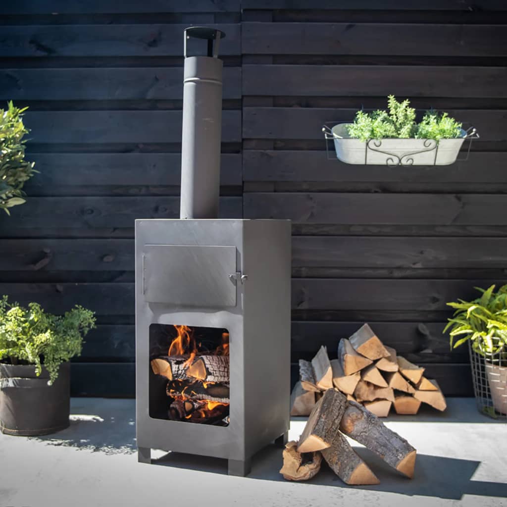 Poêle à terrasse de design Esschert avec four à pizza noir