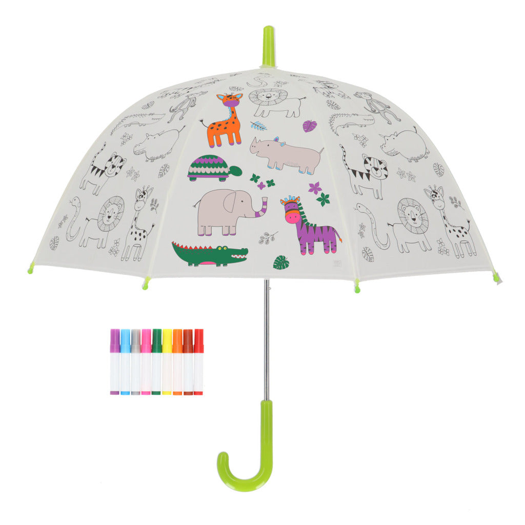 Esschert design coloriage parapluie animaux de la jungle + 9 marqueurs