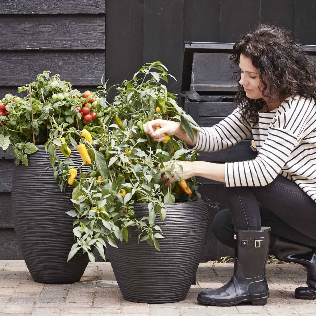 Capi Flowerpot Nature Rib Taps 42x38 cm Black Kblr362