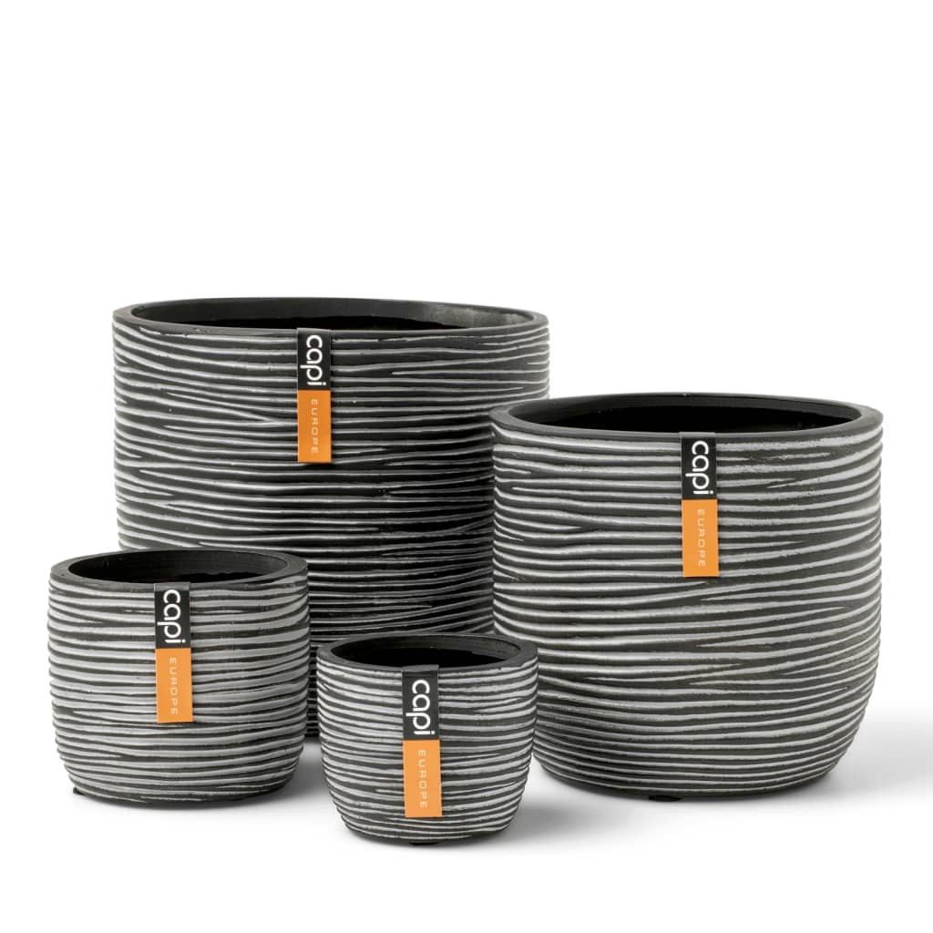 Pot de fleurs de 4 pièces Capi Set Nature Rib anthracite Colore